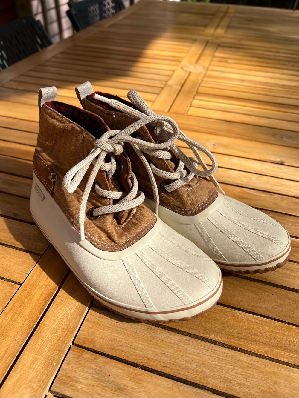 Tan and Cream Duck Boot Sneaker winter Sperry